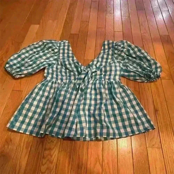 Lilly Pulitzer Women's Blue Check Sarafina Short Sleeve Blouse Size 6 - Picture 2 of 9